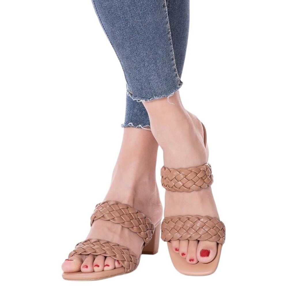New Women Heels Sandals Woven Size 6.5 Braided Nude Square Toes - Picture 6 of 6